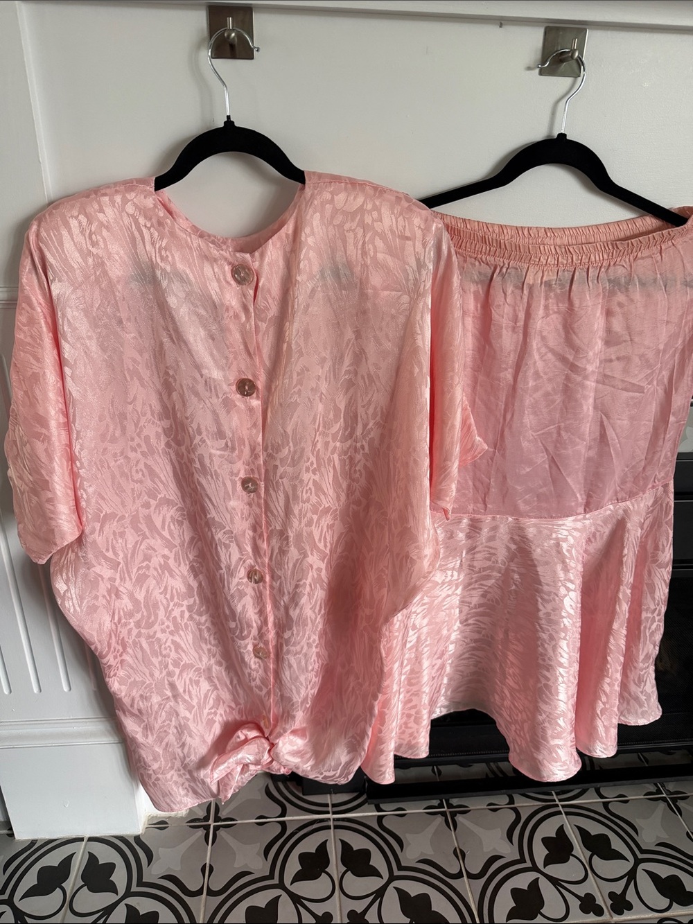 Drop waist Shiny Pink Two-Piece Satin Set